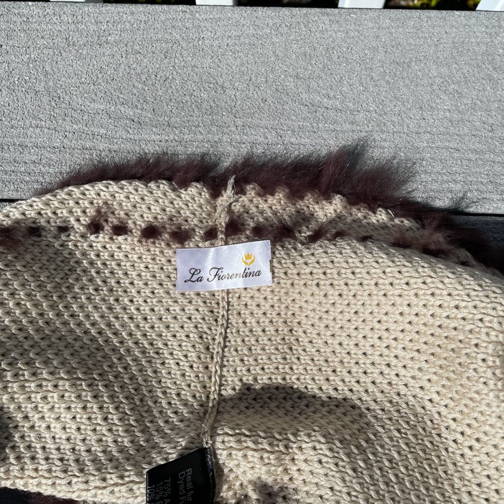 LA FIORENTINA 100% GENUINE RABBIT FUR INFINITY CAMEL & BROWN GOLD METALLIC SCARF - Picture 11 of 13